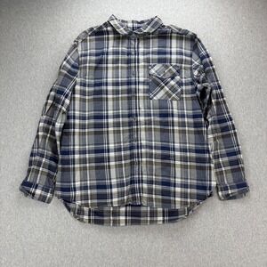 The North Face Flannel Shirt Mens L Blue Gray Plaid Cotton Long Sleeve Button Up